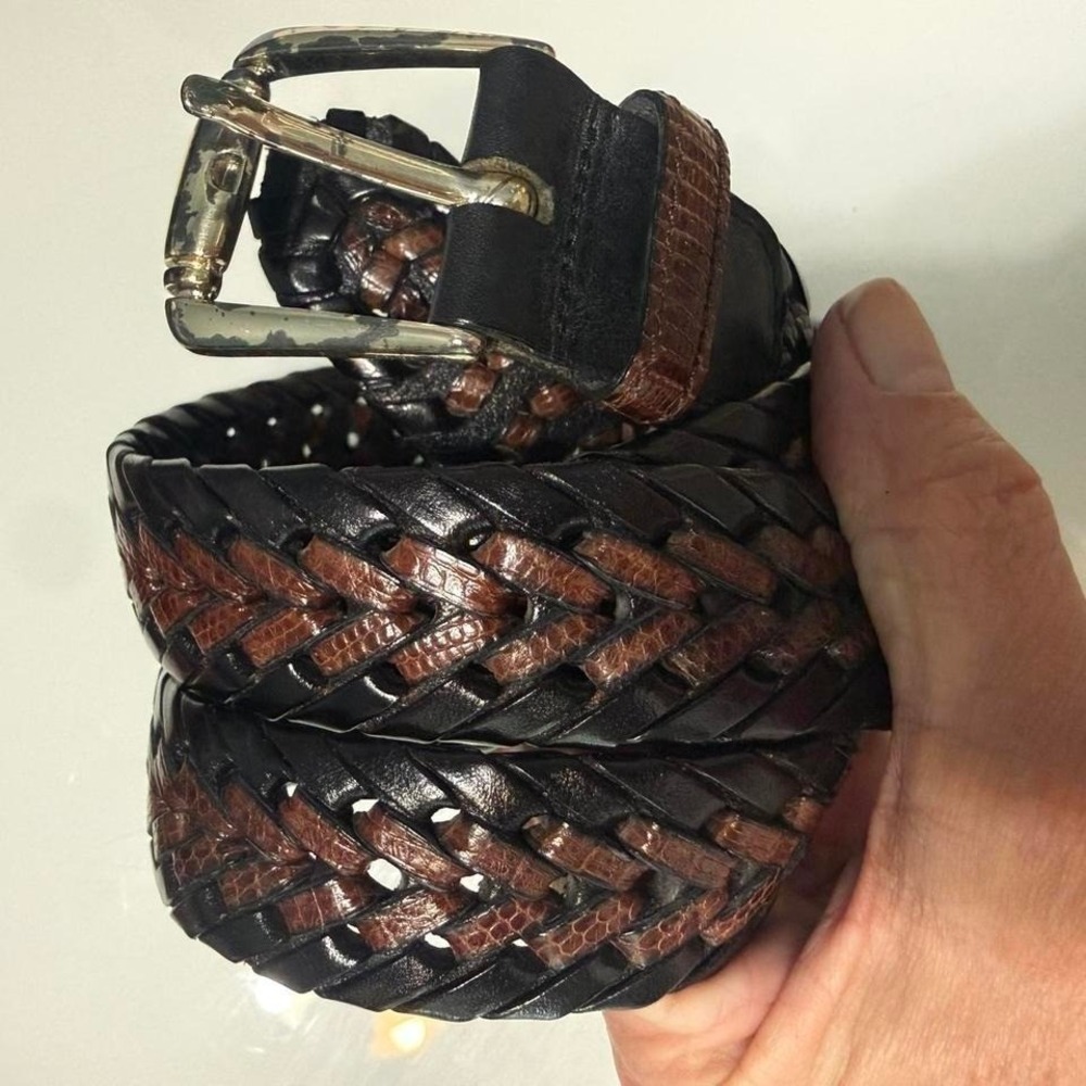Mezlan Woven Leather Belt Black Brown Braided Men's Size 38
